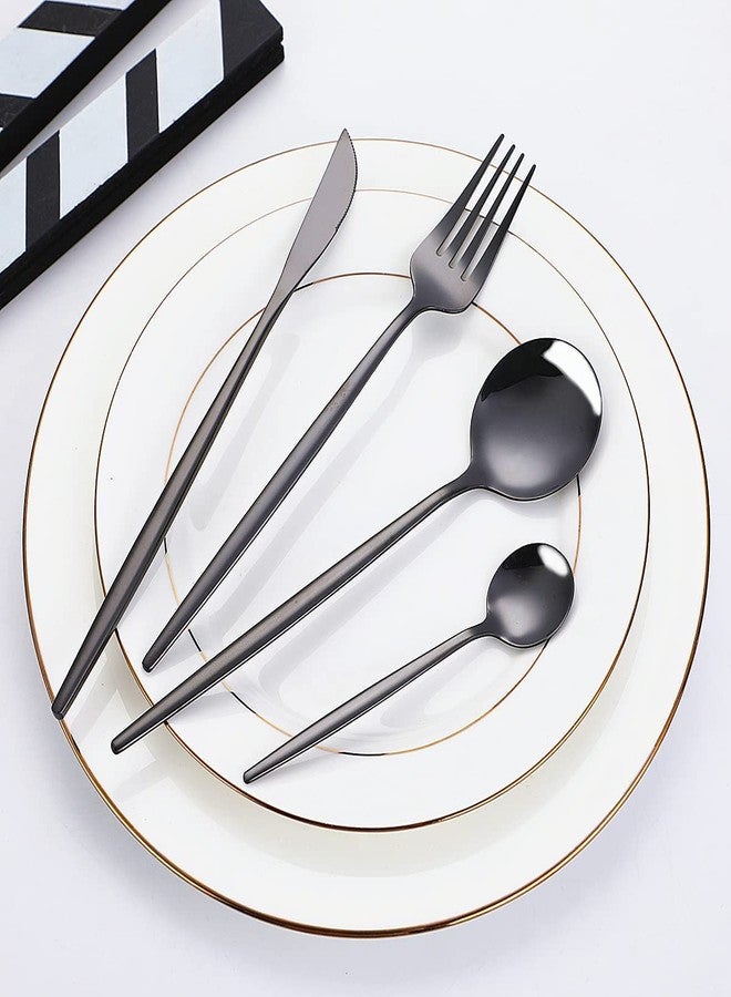 ستار ورك أدوات مائدة سوداء من الفولاذ المقاوم للصدأ من ستار وورك، شوك وملاعق فضية للمنزل والمطبخ والمطاعم والفنادق، أدوات مطبخ سوداء غير لامعة بلمسة نهائية مصقولة/آمنة للغسل في غسالة الأطباق (عبوة من 20 قطعة) - Image 3